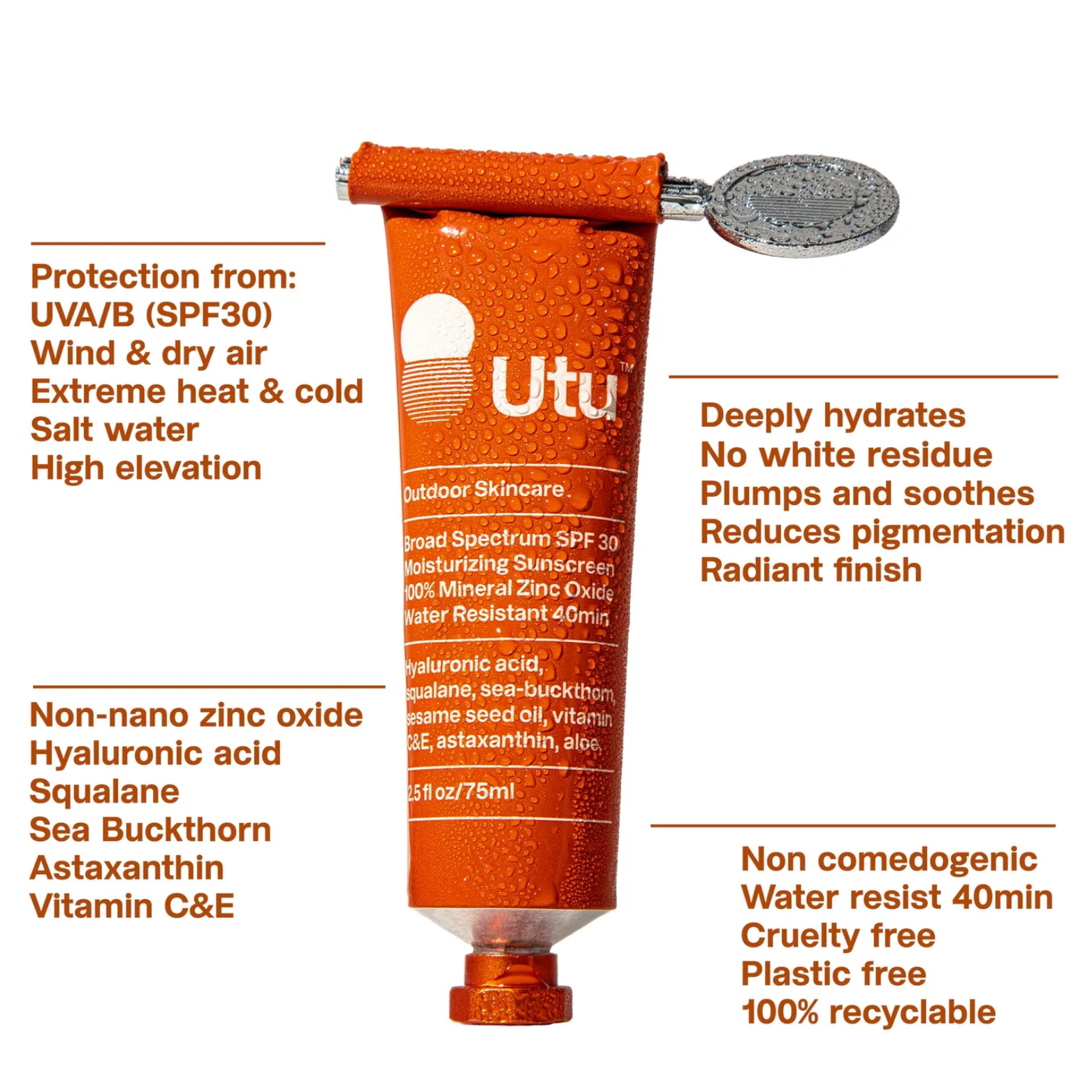 Utu SPF30 Daily Moisturizer |  Mineral Sunscreen Hyaluronic Acid Squalane Vitamin C+E